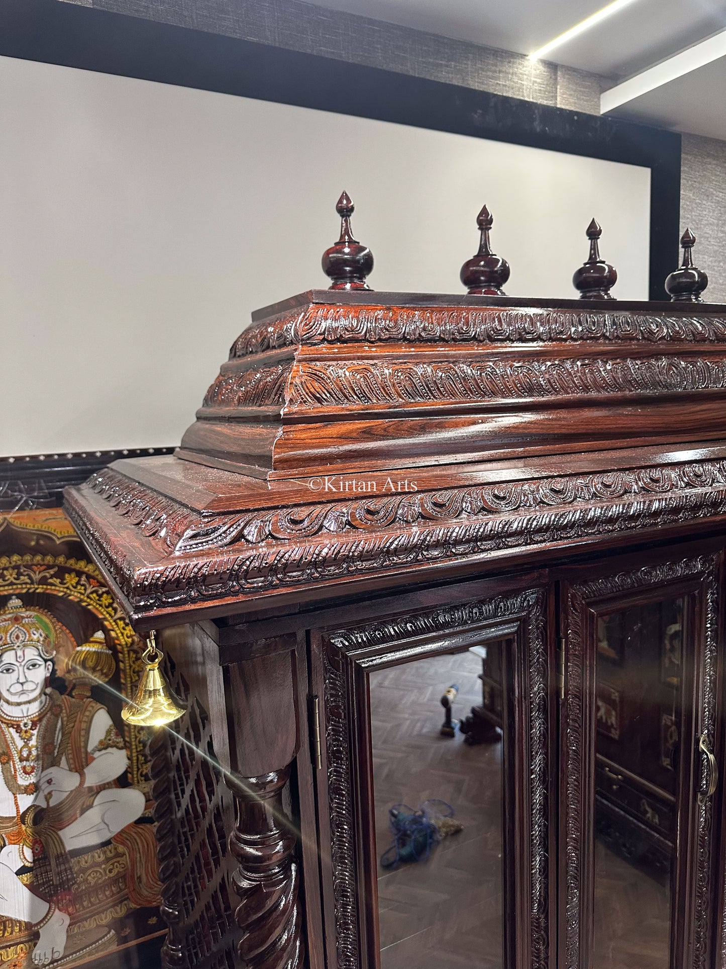 Rosewood Puja Mandir | Glass Doors | Storage | 5ft
