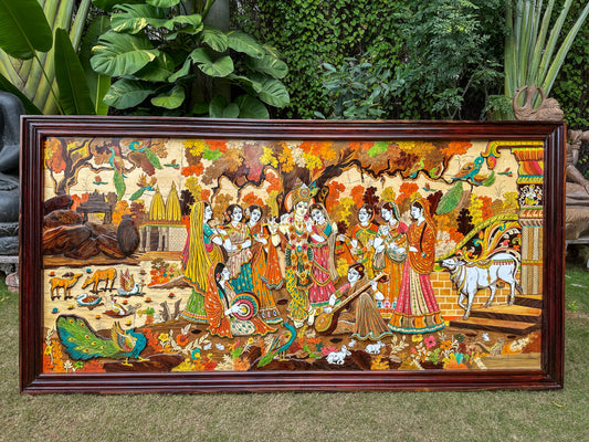 RadhaKrishna Rosewood Panel | 8x4 ft | 3D Embossed Artwork
