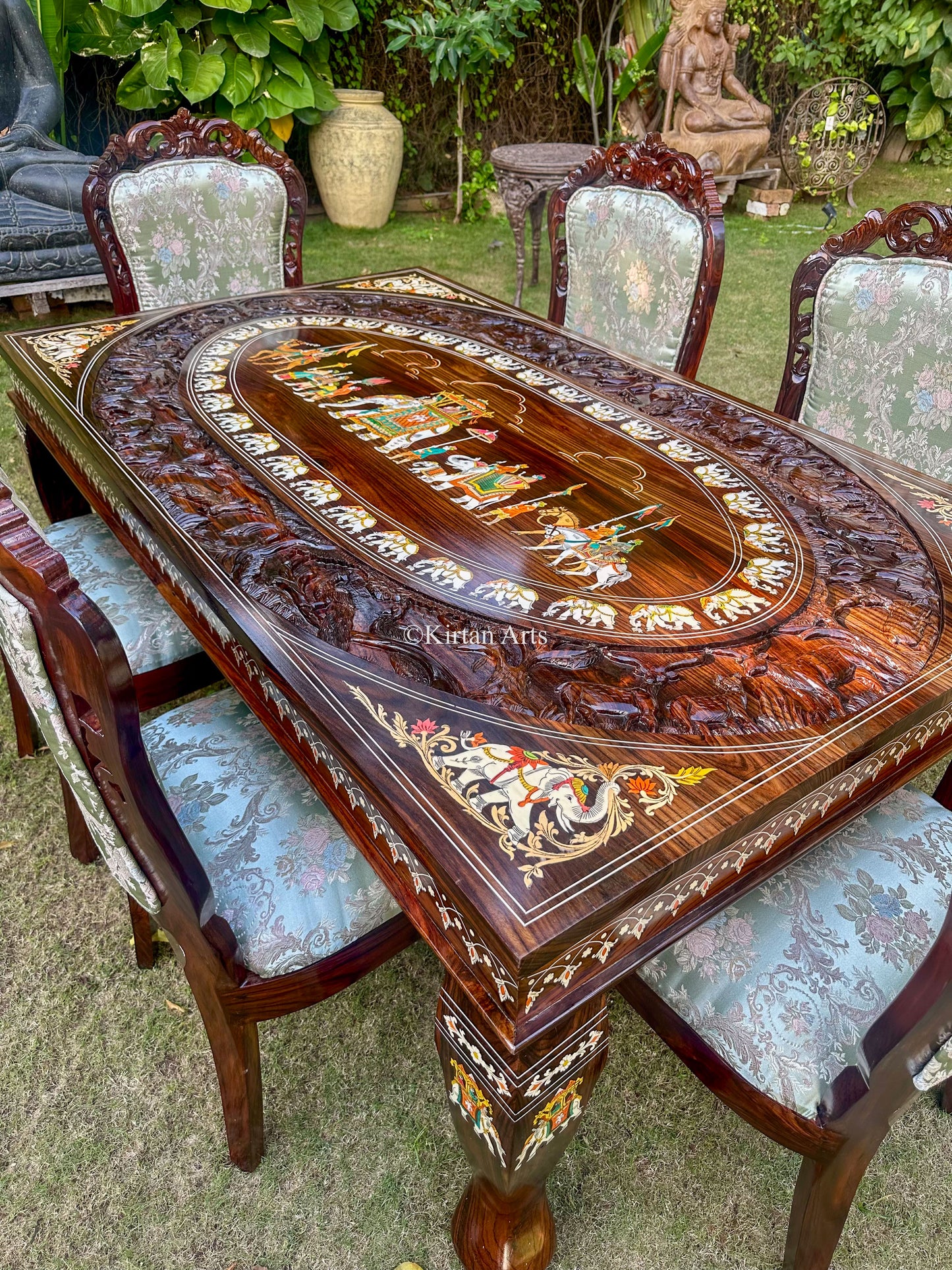 Rosewood Dining Table | 6 Seater | Forest Carving | 6x3.5 ft