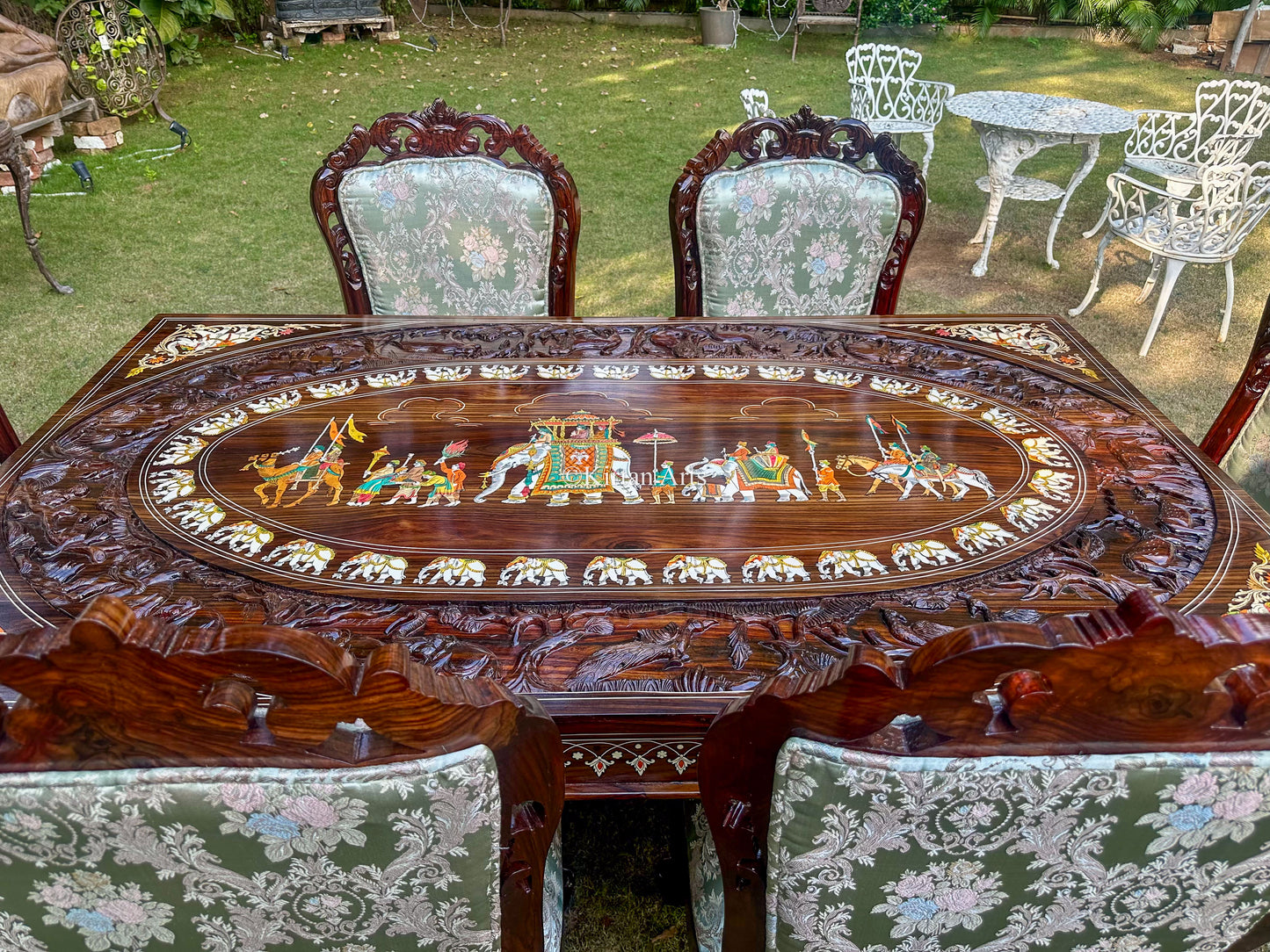 Rosewood Dining Table | 6 Seater | Forest Carving | 6x3.5 ft