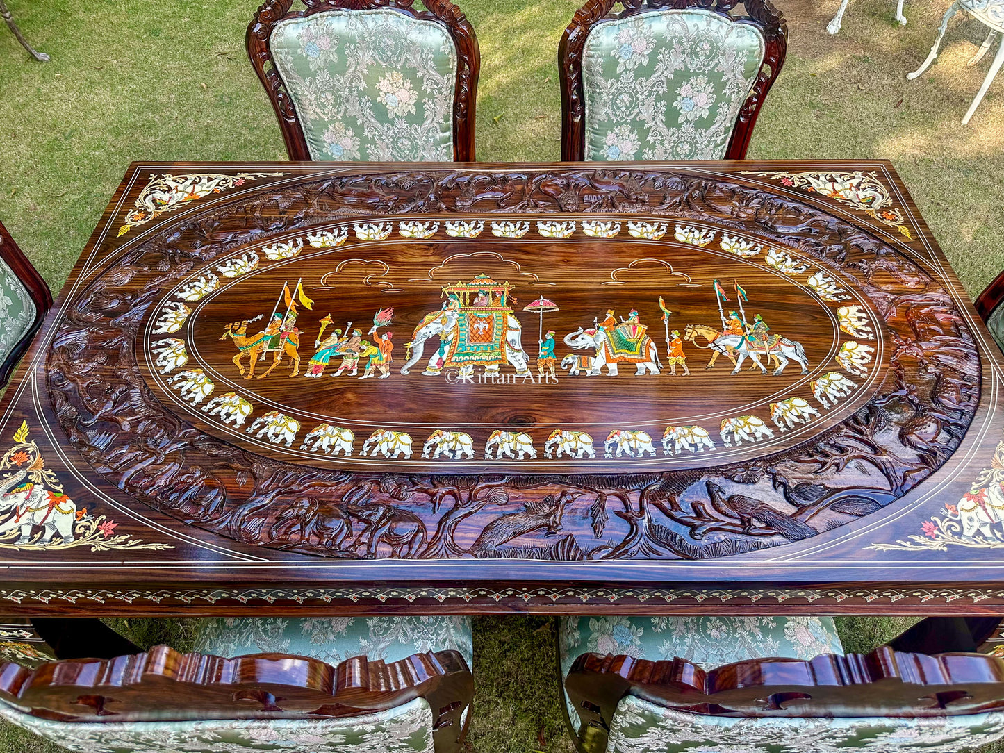 Rosewood Dining Table | 6 Seater | Forest Carving | 6x3.5 ft
