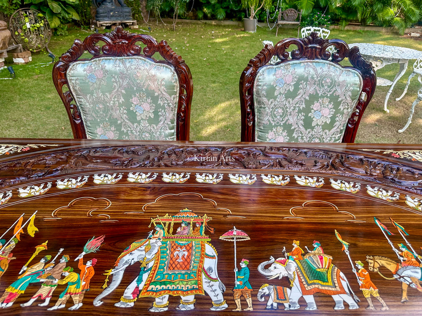 Rosewood Dining Table | 6 Seater | Forest Carving | 6x3.5 ft