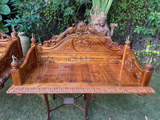 Teakwood Carved Jhula/Swing/Oonjal | Foldable | Peacocks | 5x2 ft