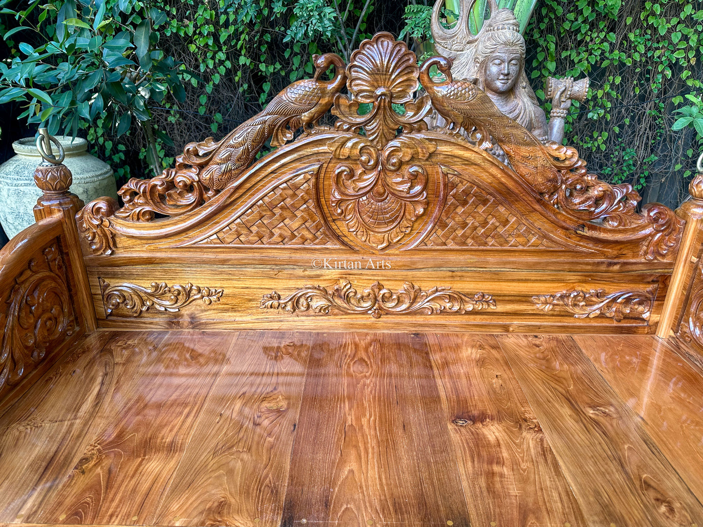 Teakwood Carved Jhula/Swing/Oonjal | Foldable | Peacocks | 5x2 ft