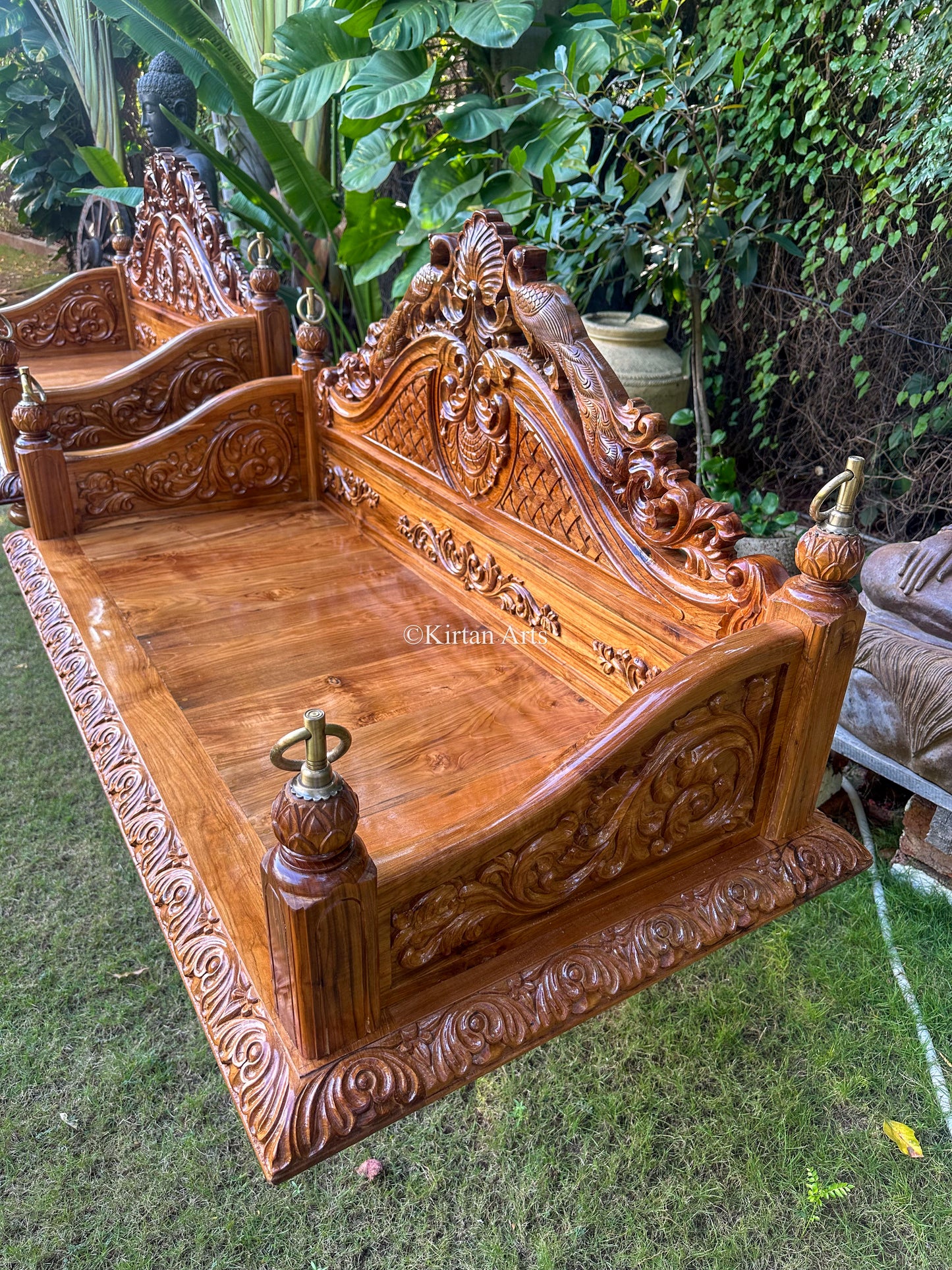 Teakwood Carved Jhula/Swing/Oonjal | Foldable | Peacocks | 5x2 ft