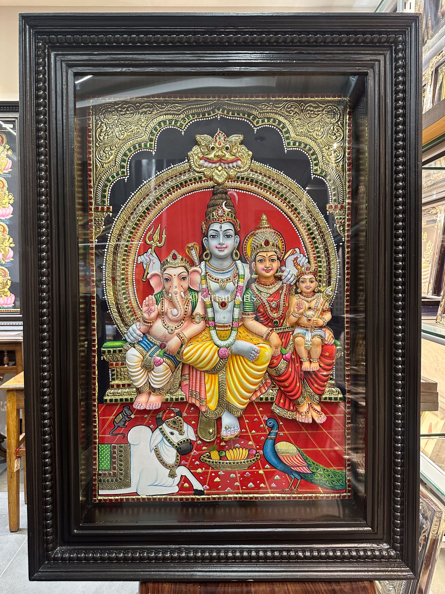 Lord Shiva Family Tanjore Painting | 3D Embossed | 3x2 ft
