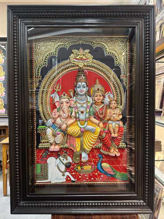 Lord Shiva Family Tanjore Painting | 3D Embossed | 3x2 ft