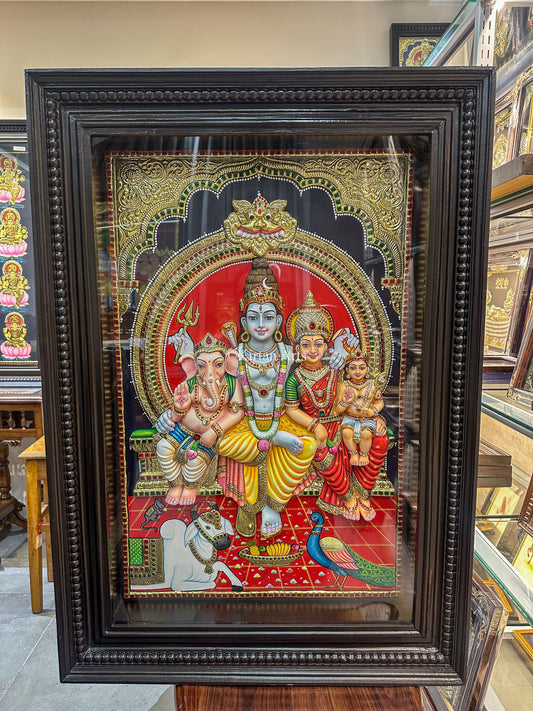 Lord Shiva Family Tanjore Painting | 3D Embossed | 3x2 ft