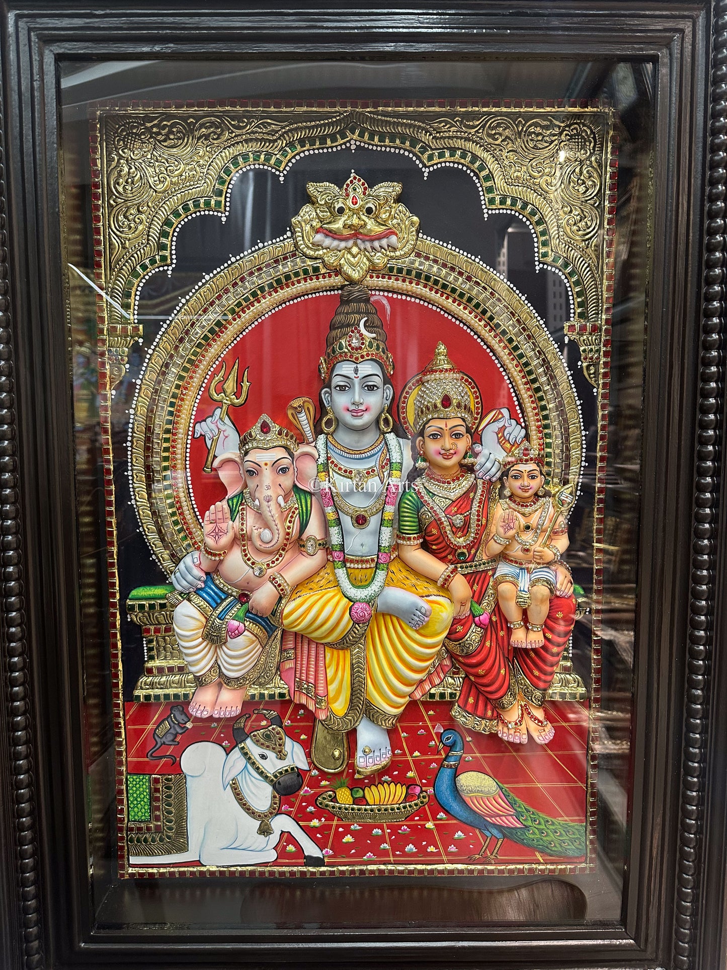 Lord Shiva Family Tanjore Painting | 3D Embossed | 3x2 ft