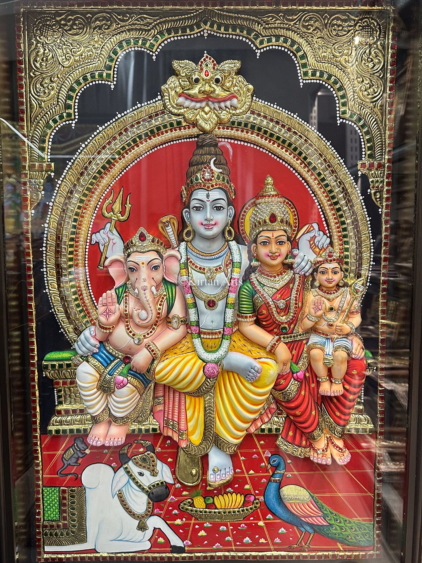 Lord Shiva Family Tanjore Painting | 3D Embossed | 3x2 ft