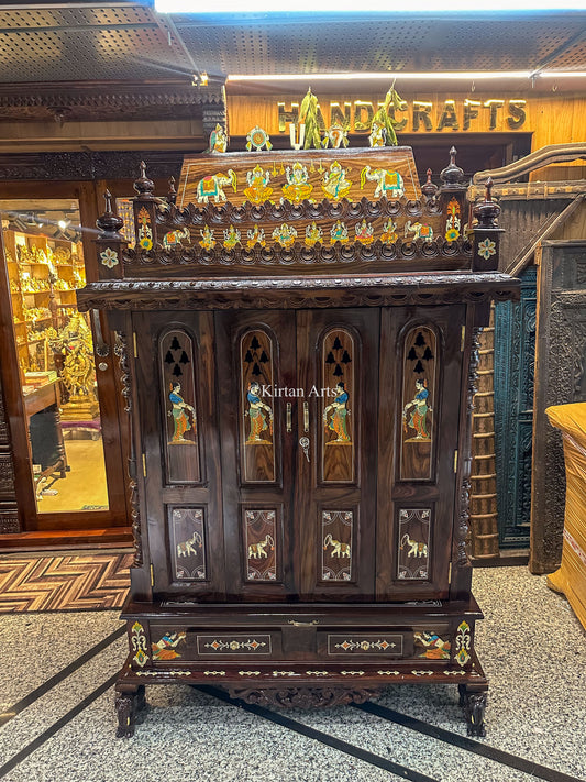 Rosewood Pooja Mandir with Doors | 7x4.5x2 ft