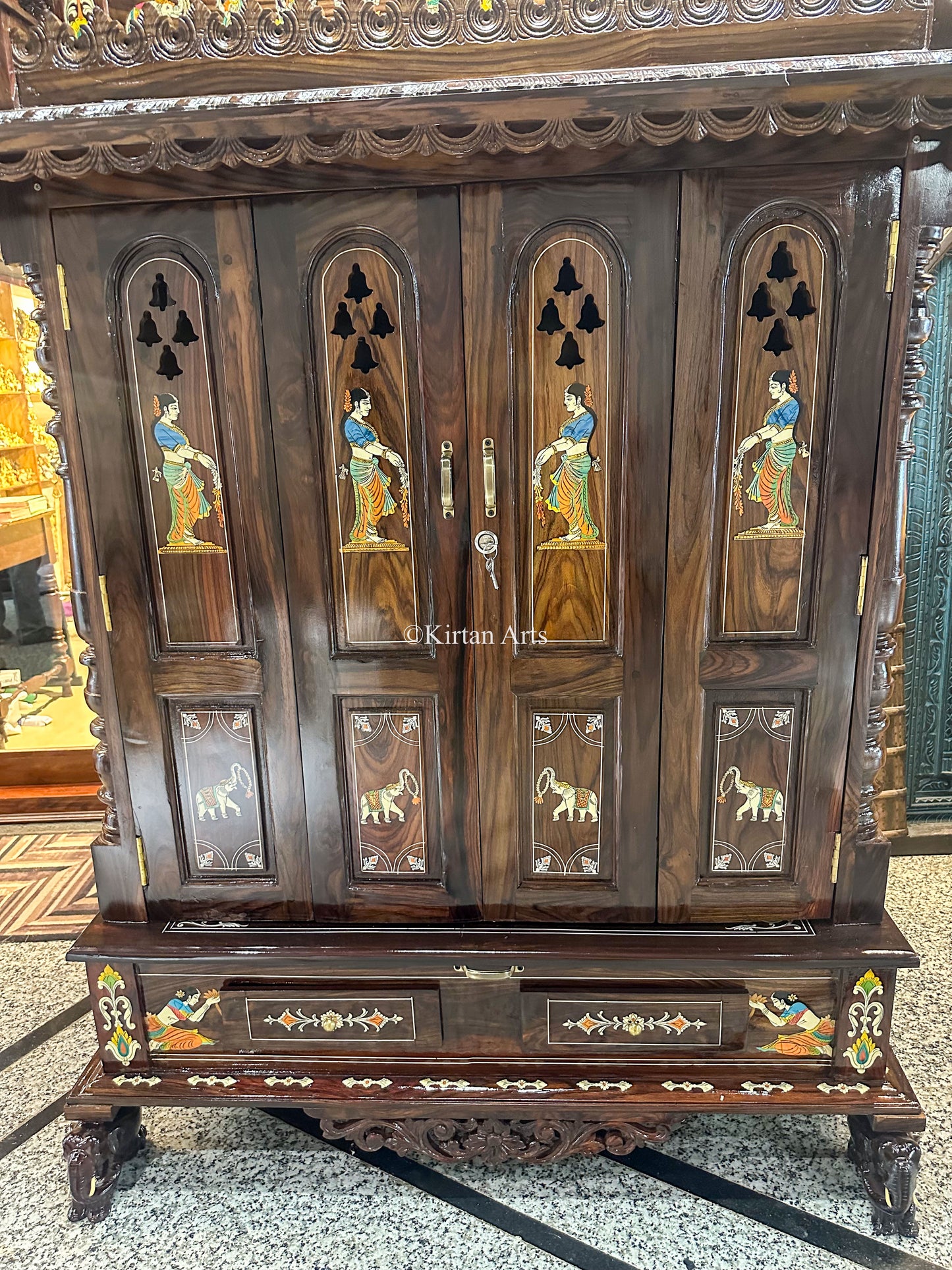 Rosewood Pooja Mandir with Doors | 7x4.5x2 ft