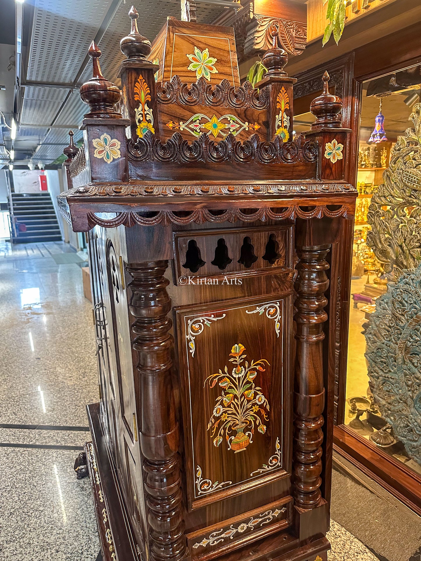 Rosewood Pooja Mandir with Doors | 7x4.5x2 ft