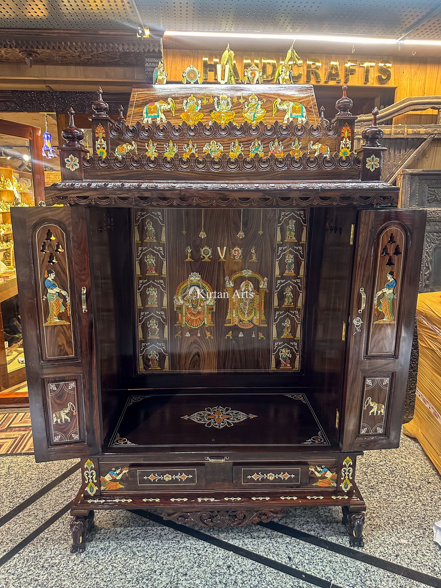 Rosewood Pooja Mandir with Doors | 7x4.5x2 ft