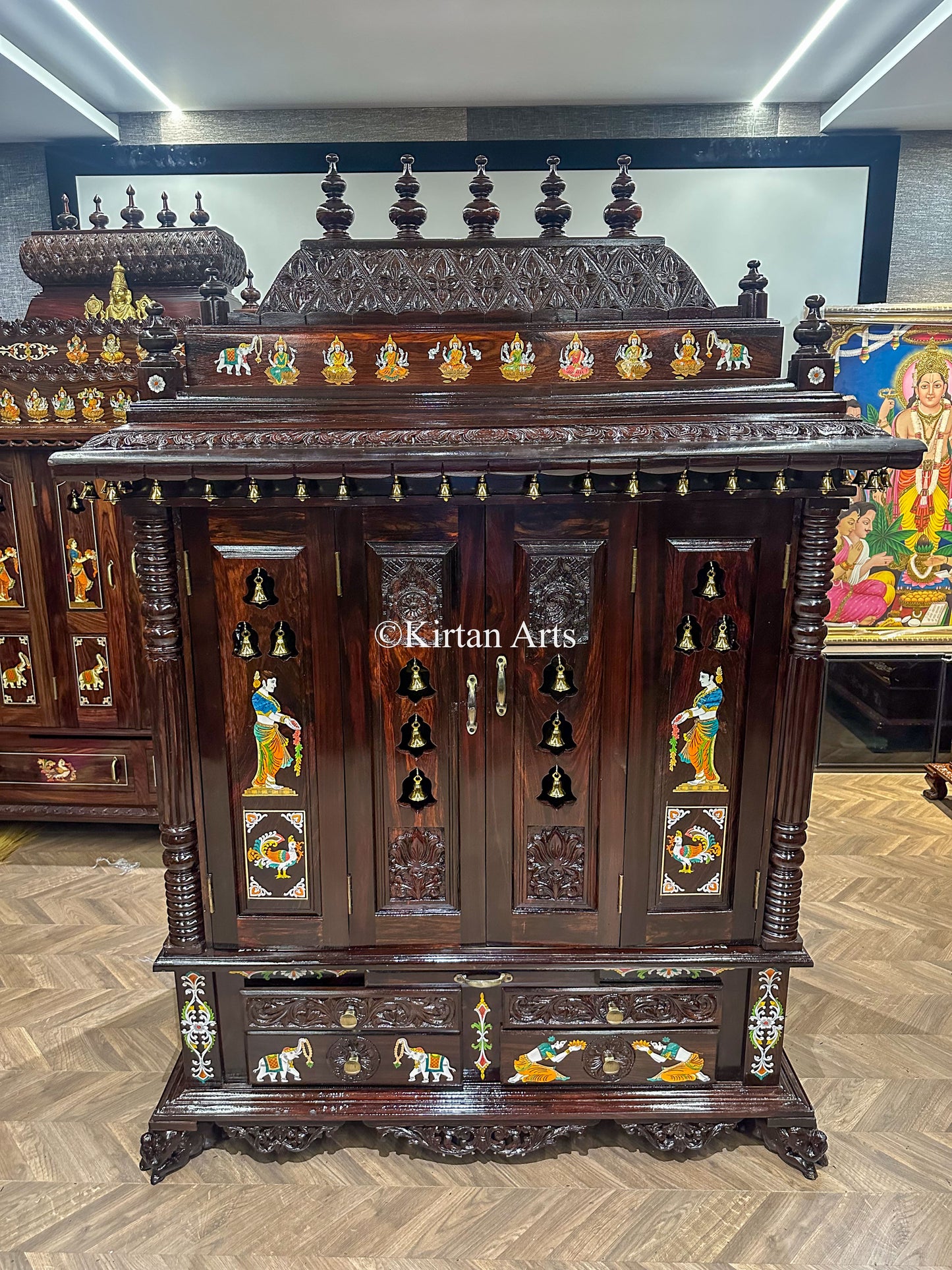 Rosewood Puja Mandir | Doors and Storage | 6.5x4x2 ft