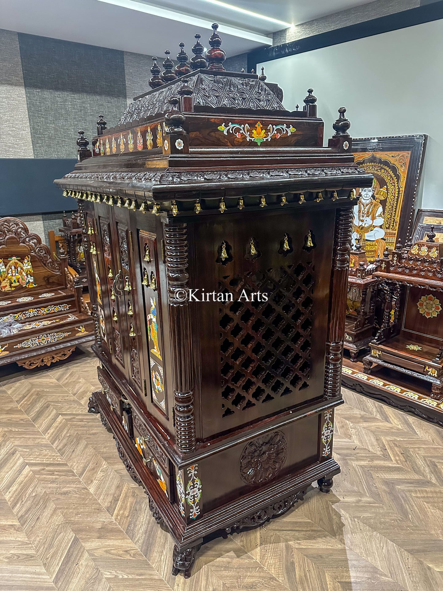 Rosewood Puja Mandir | Doors and Storage | 6.5x4x2 ft