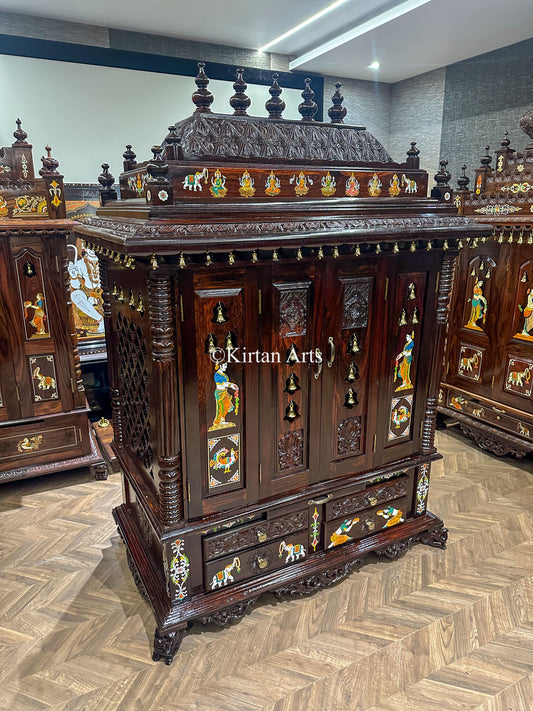 Rosewood Puja Mandir | Doors and Storage | 6.5x4x2 ft
