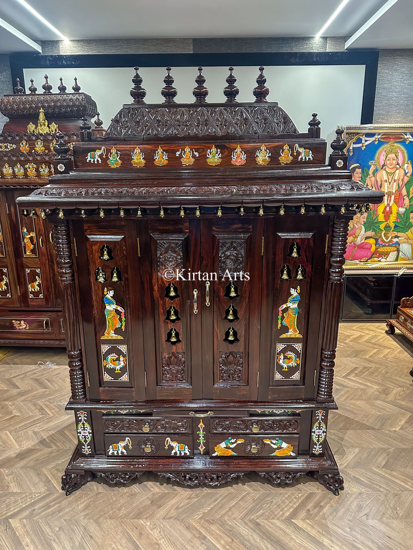 Rosewood Puja Mandir | Doors and Storage | 6.5x4x2 ft