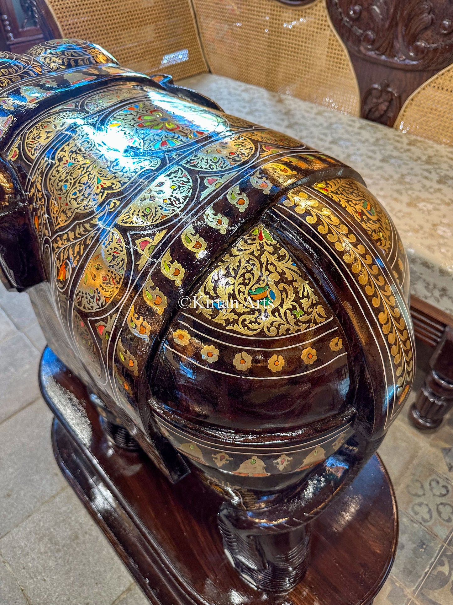 Rosewood Elephants w Pedestal | Brass Inlay | 37" | Pair