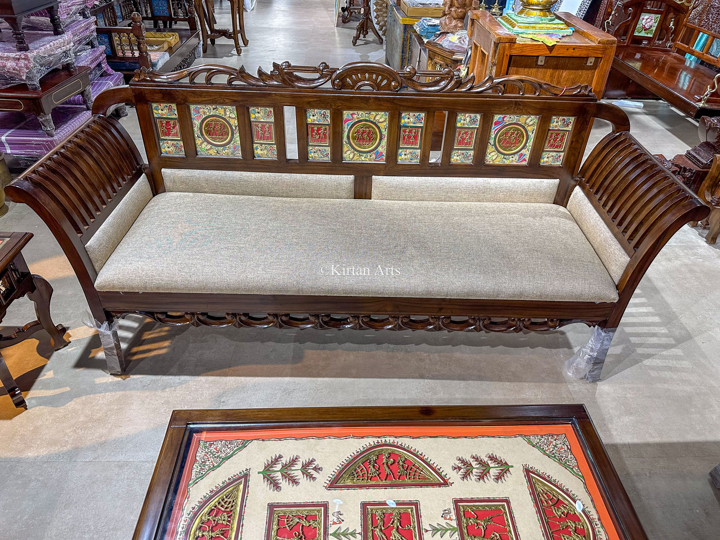 Teakwood Art Sofa Set (3+1+1+Center Table)