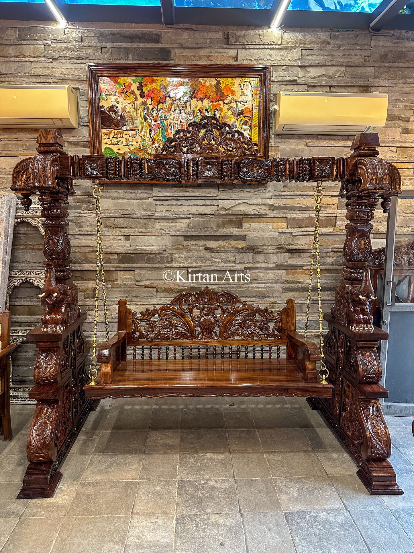 Rosewood Swing/Jhula/ Oonjal | Intricate Carvings| 7x7 ft | Pillars