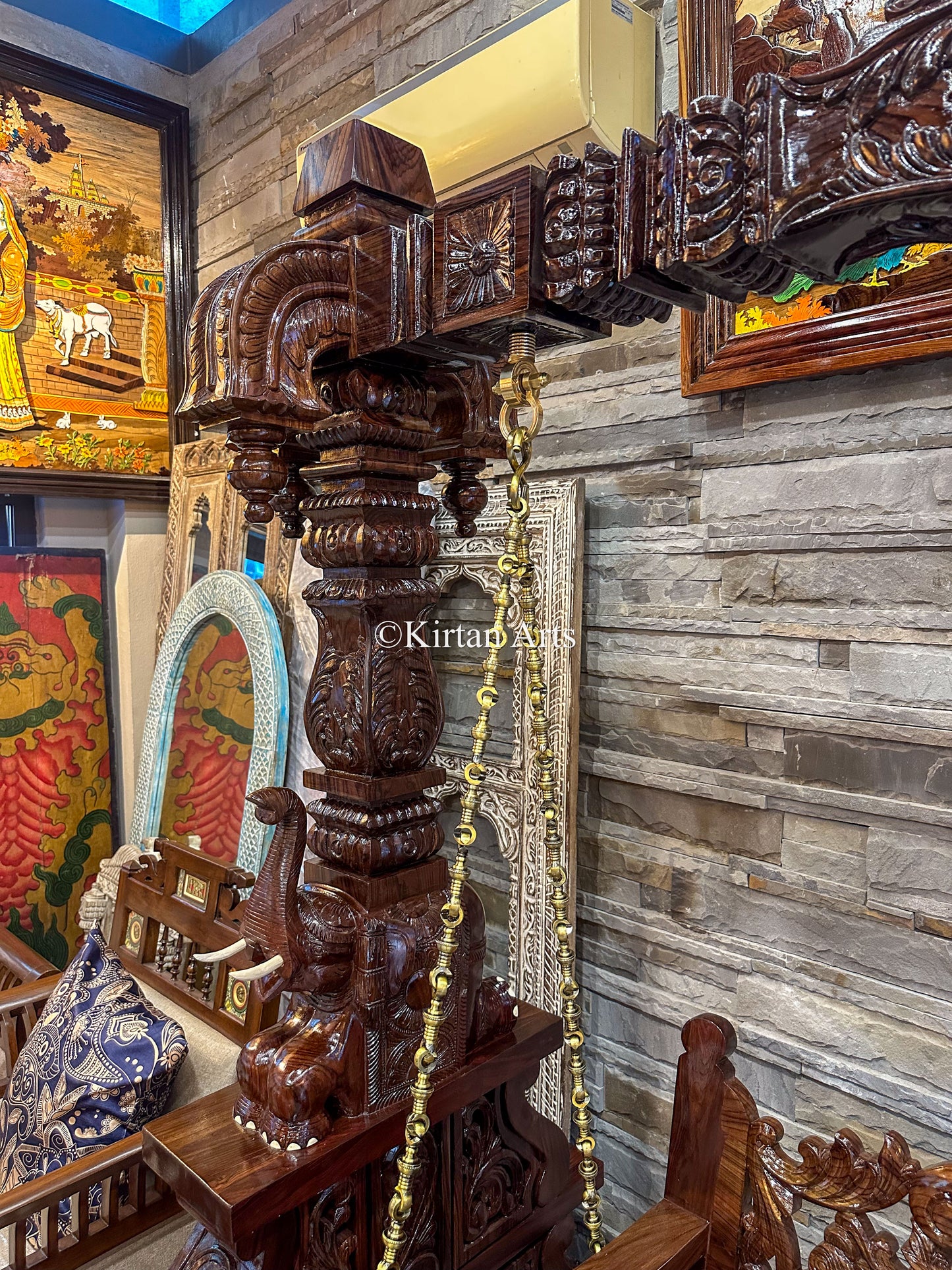 Rosewood Swing/Jhula/ Oonjal | Intricate Carvings| 7x7 ft | Pillars