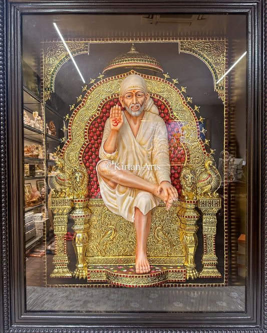 Shirdi Saibaba Tanjore Painting | 3D Embossed | 46"x36" | 22k Gold Leaf