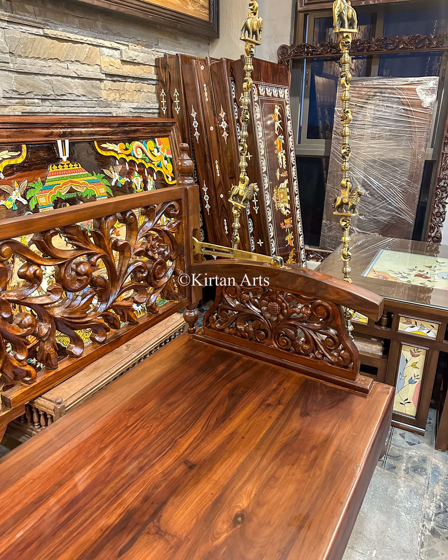 Handcarved Teakwood Swing/Jhula/ Oonjal | Reversible Backrest | 5x2 ft | Intricate Carving