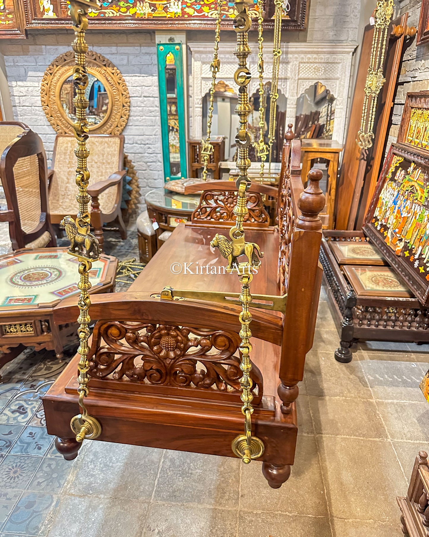 Handcarved Teakwood Swing/Jhula/ Oonjal | Reversible Backrest | 5x2 ft | Intricate Carving