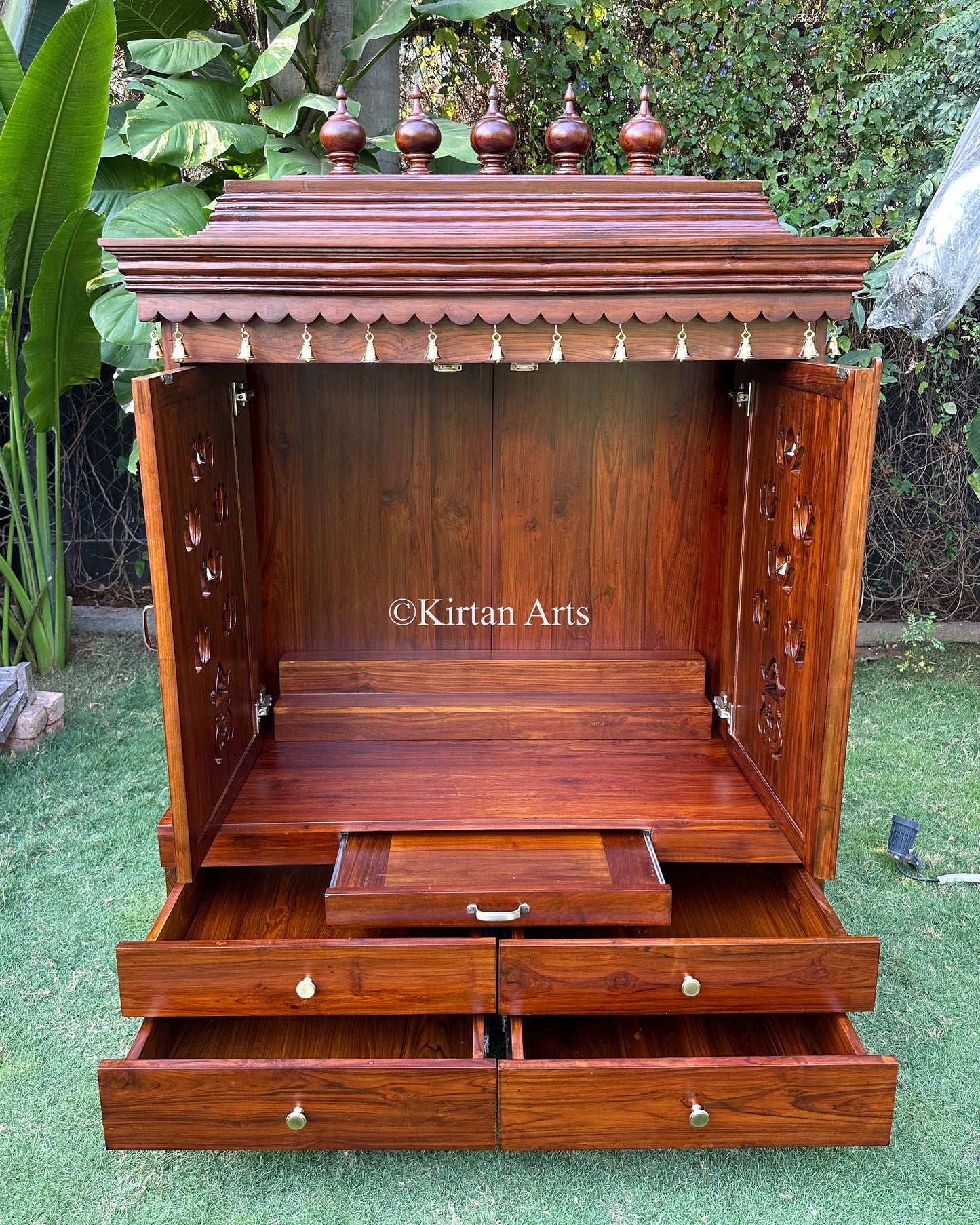 Teakwood Mandir with Pocket Doors | 5.6x4x2 ft | Customisable