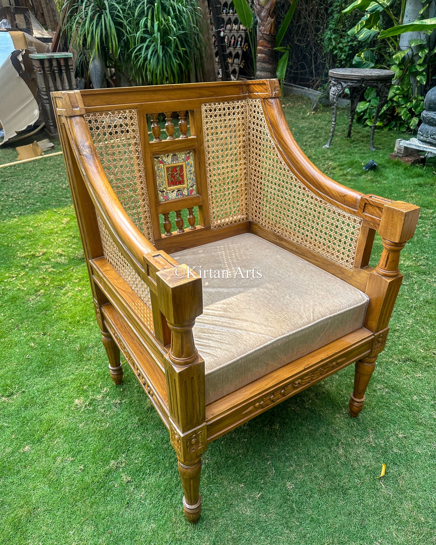 Teakwood Rattan Sofa Set | Dhokra Artwork | 3+1+1 | Orchid
