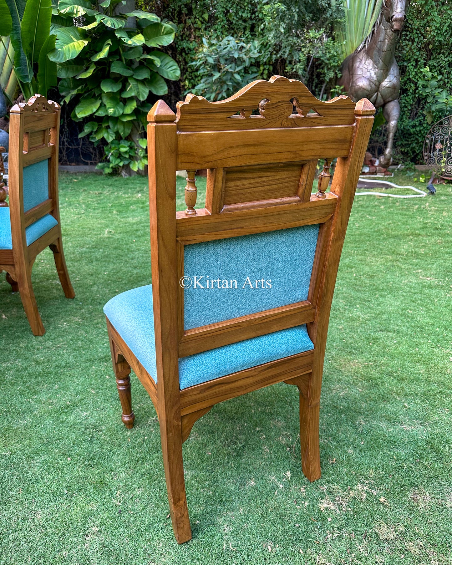 Teakwood Artisan Dining Set | 6 Seater w Bench | Dhokra Artwork