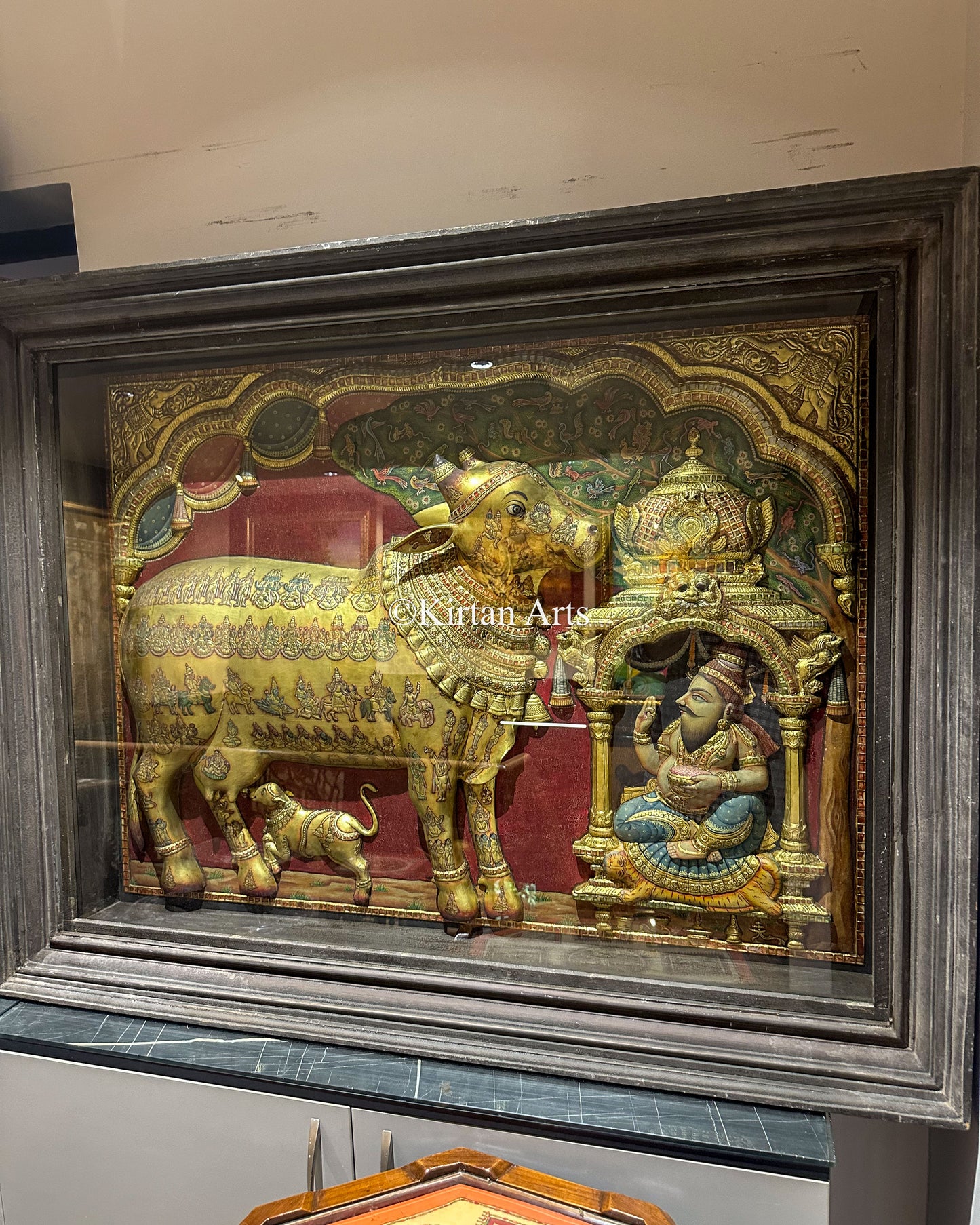 Kamadhenu Tanjore Painting | 3D Embossed | 3.5x4.5 ft | Antique Finish