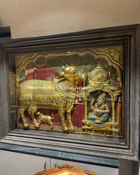 Kamadhenu Tanjore Painting | 3D Embossed | 3.5x4.5 ft | Antique Finish