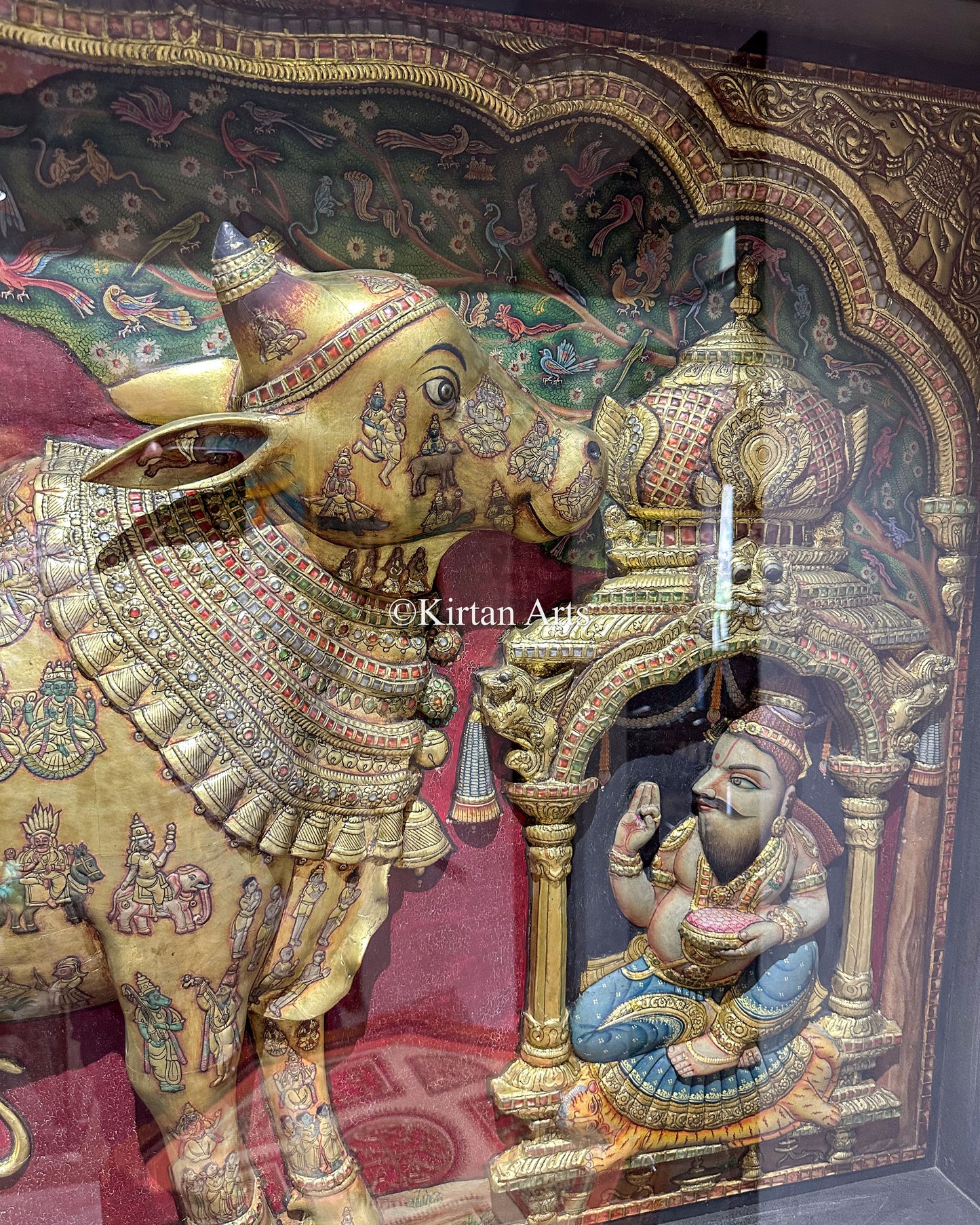 Kamadhenu Tanjore Painting | 3D Embossed | 3.5x4.5 ft | Antique Finish