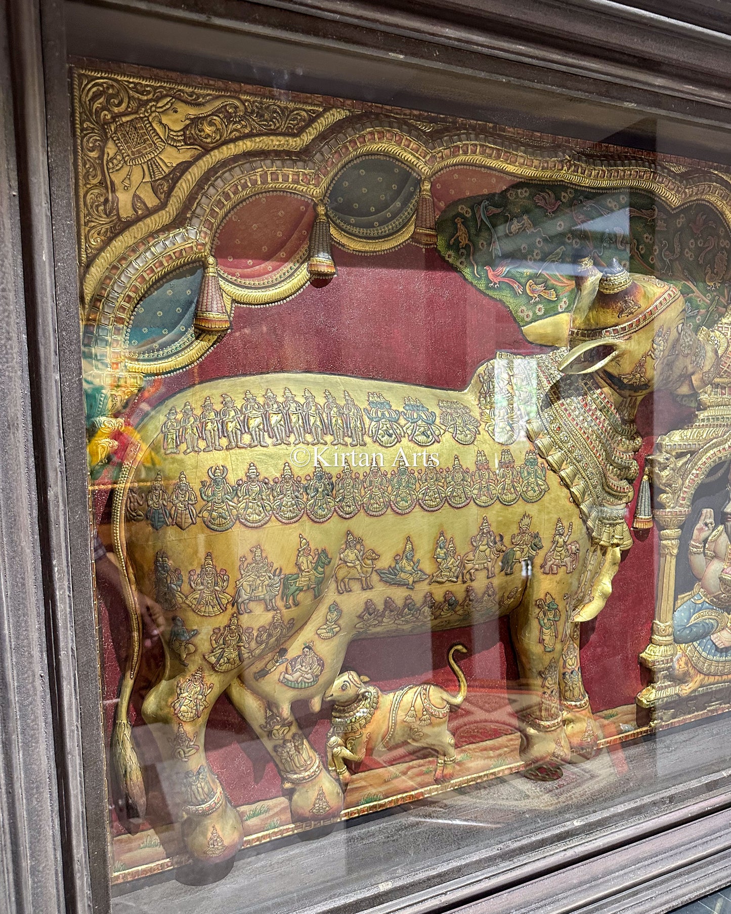 Kamadhenu Tanjore Painting | 3D Embossed | 3.5x4.5 ft | Antique Finish