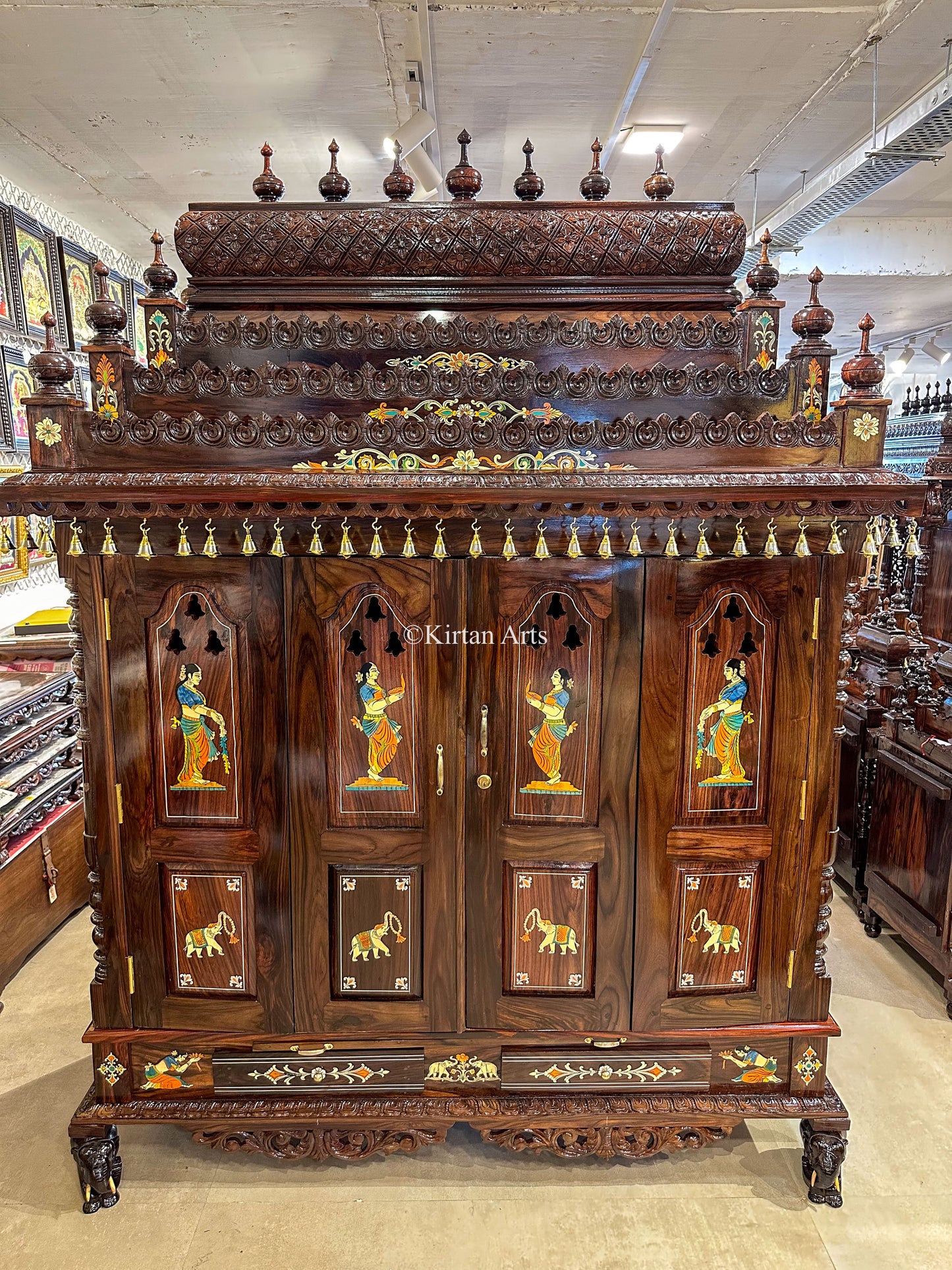 Rosewood Pooja Mandir | Foldable Doors | 7x5x2 ft