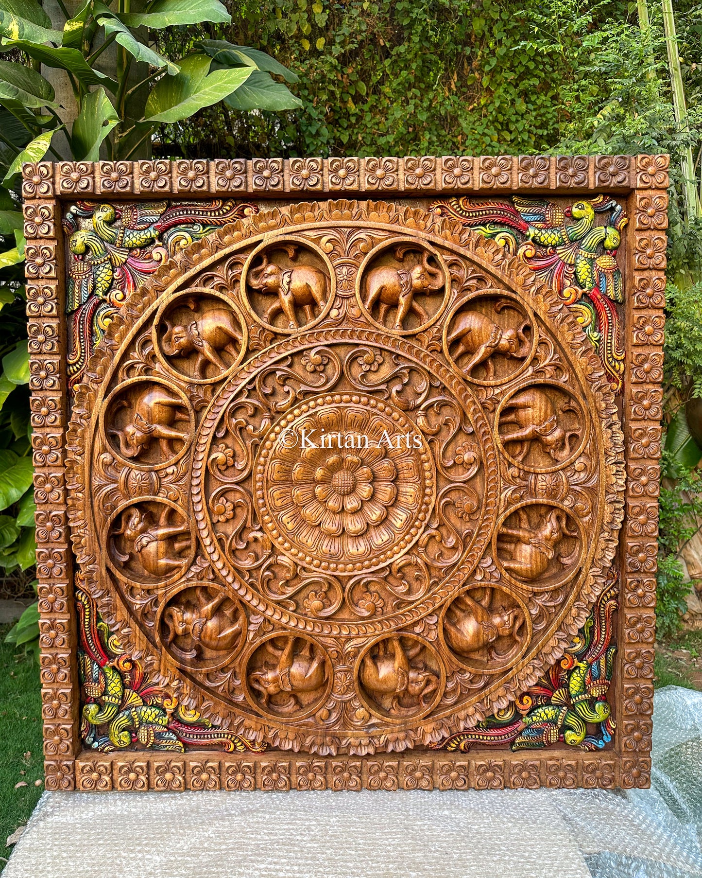 Handcarved Wooden Gaja Mandala | 40"x40"