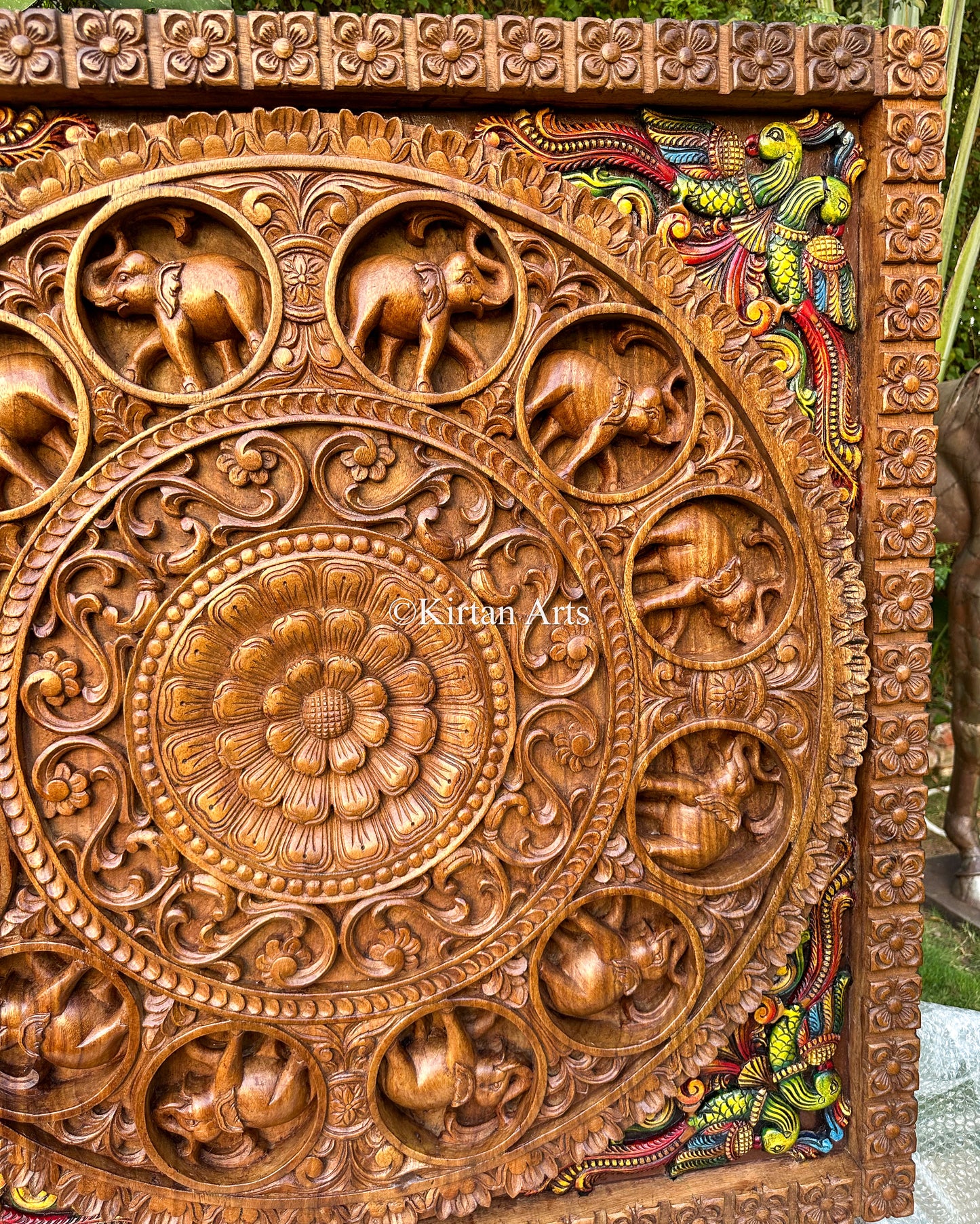 Handcarved Wooden Gaja Mandala | 40"x40"