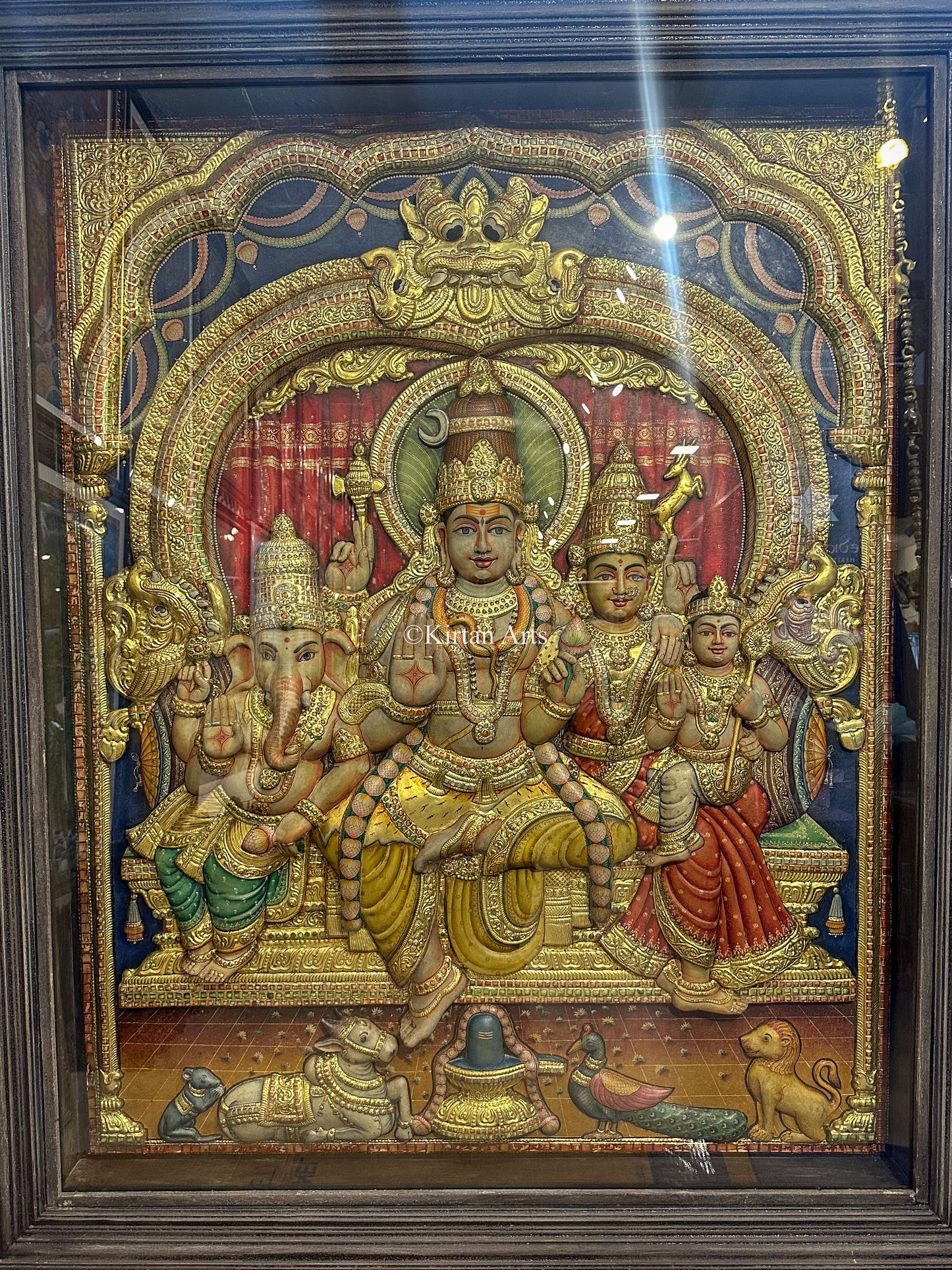 Lord Shiva Family Tanjore Painting | 3D Super Embossed | Antique Finish | 5.8x4.8 ft