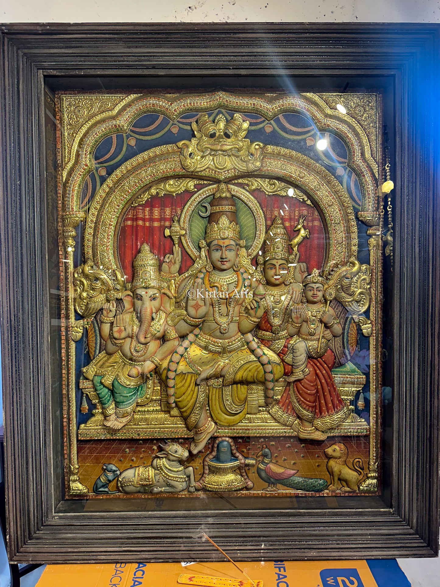 Lord Shiva Family Tanjore Painting | 3D Super Embossed | Antique Finish | 5.8x4.8 ft