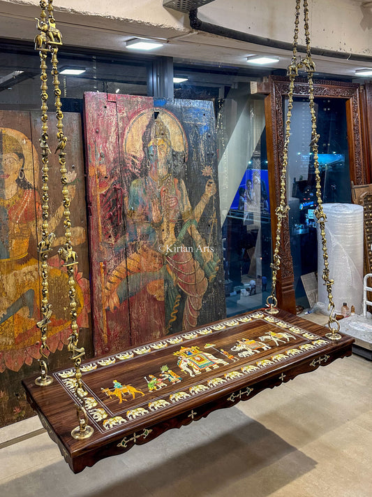 Rosewood Swing/Jhula/ Oonjal Plank | 5x2 ft | Dussehra Elephant Inlay