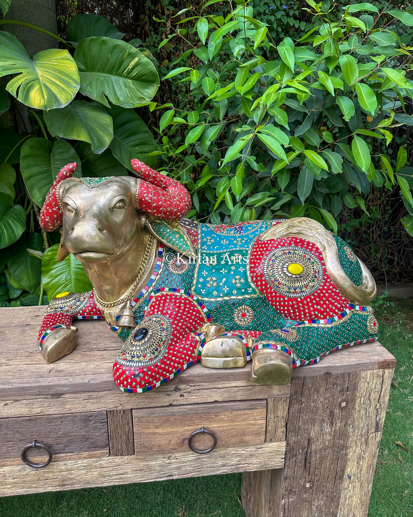 Grand Hand-Finished Brass Nandi Sculpture | 36" | Stonework