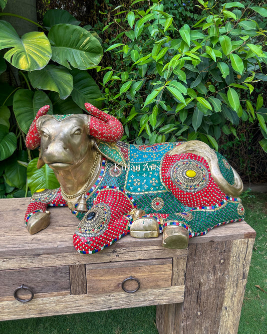 Grand Hand-Finished Brass Nandi Sculpture | 36" | Stonework