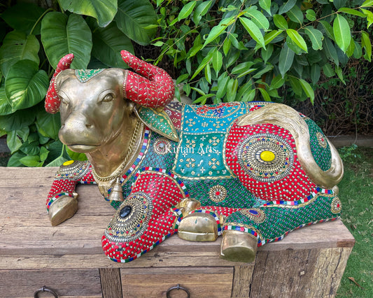 Grand Hand-Finished Brass Nandi Sculpture | 36" | Stonework