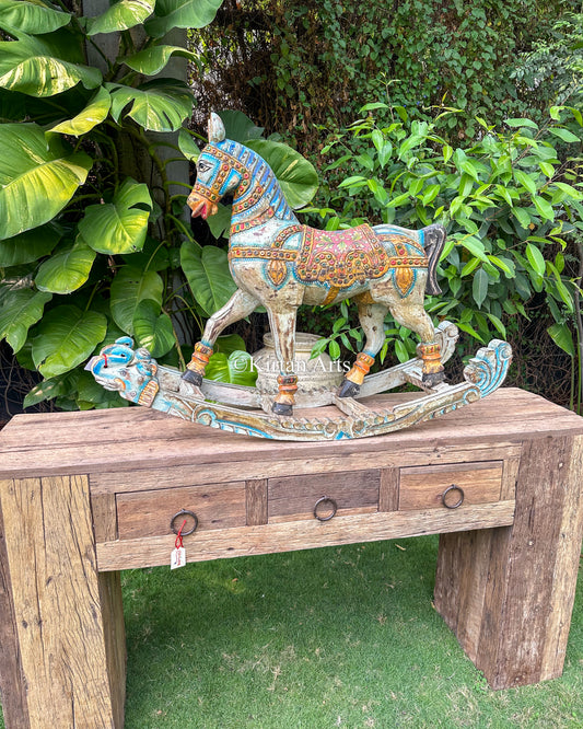 Antique Hand-Painted Wooden Rocking Horse – Traditional Folk Art
