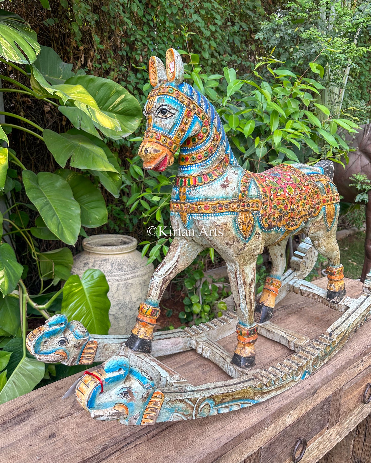 Antique Hand-Painted Wooden Rocking Horse – Traditional Folk Art