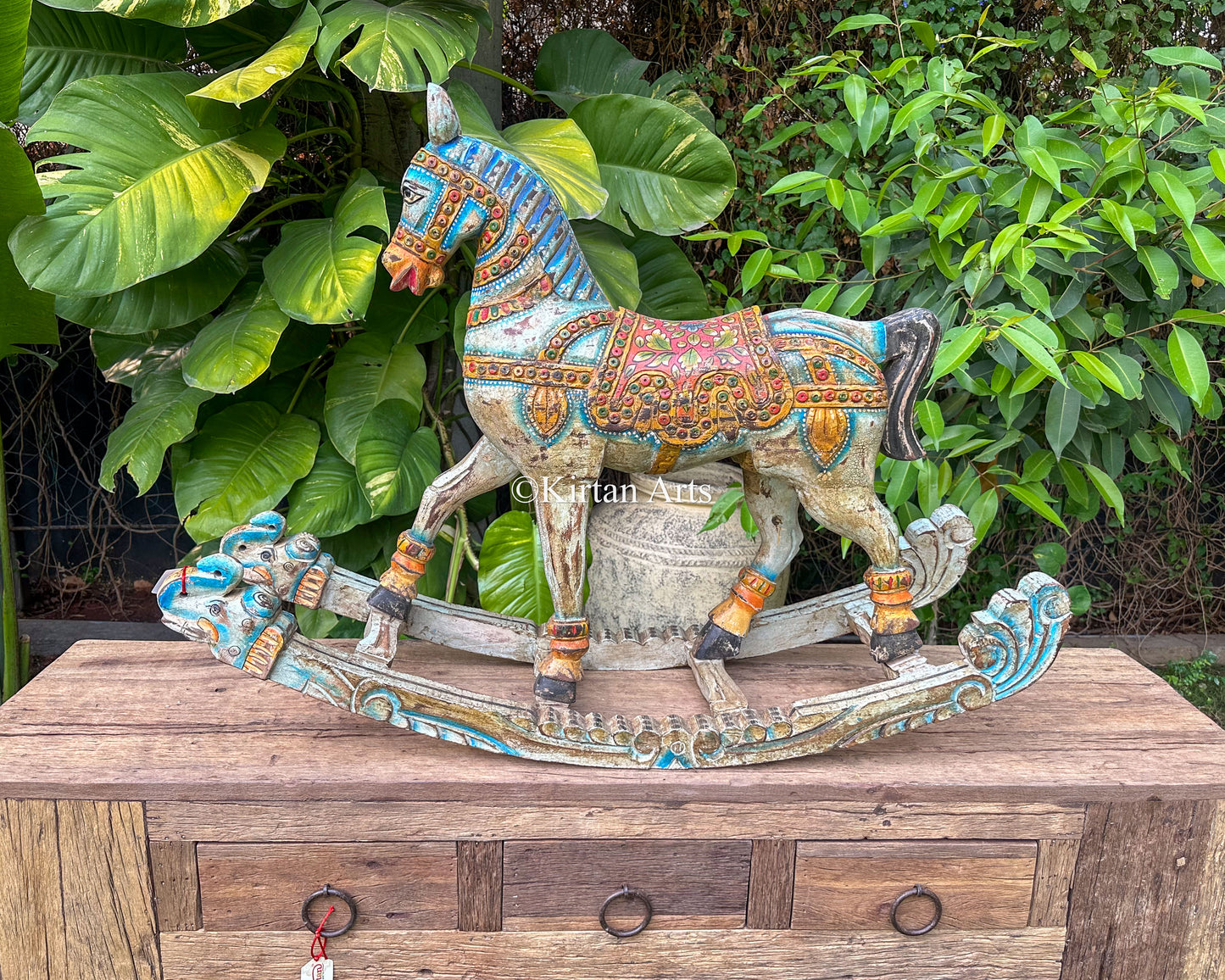 Antique Hand-Painted Wooden Rocking Horse – Traditional Folk Art