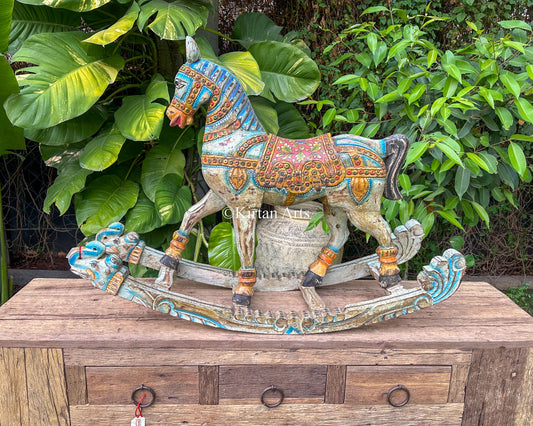 Antique Hand-Painted Wooden Rocking Horse – Traditional Folk Art