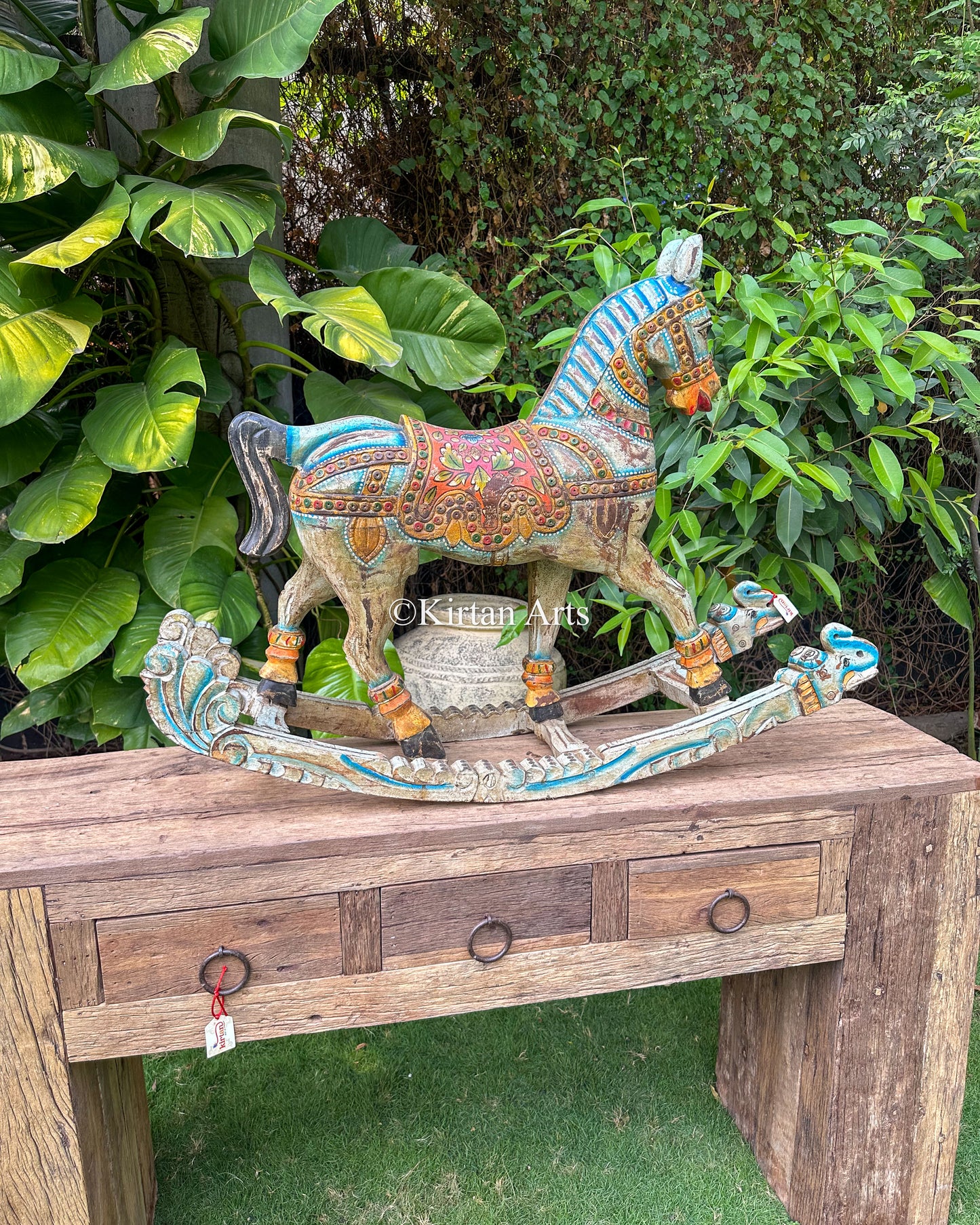 Antique Hand-Painted Wooden Rocking Horse – Traditional Folk Art